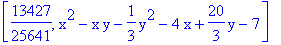 [13427/25641, x^2-x*y-1/3*y^2-4*x+20/3*y-7]